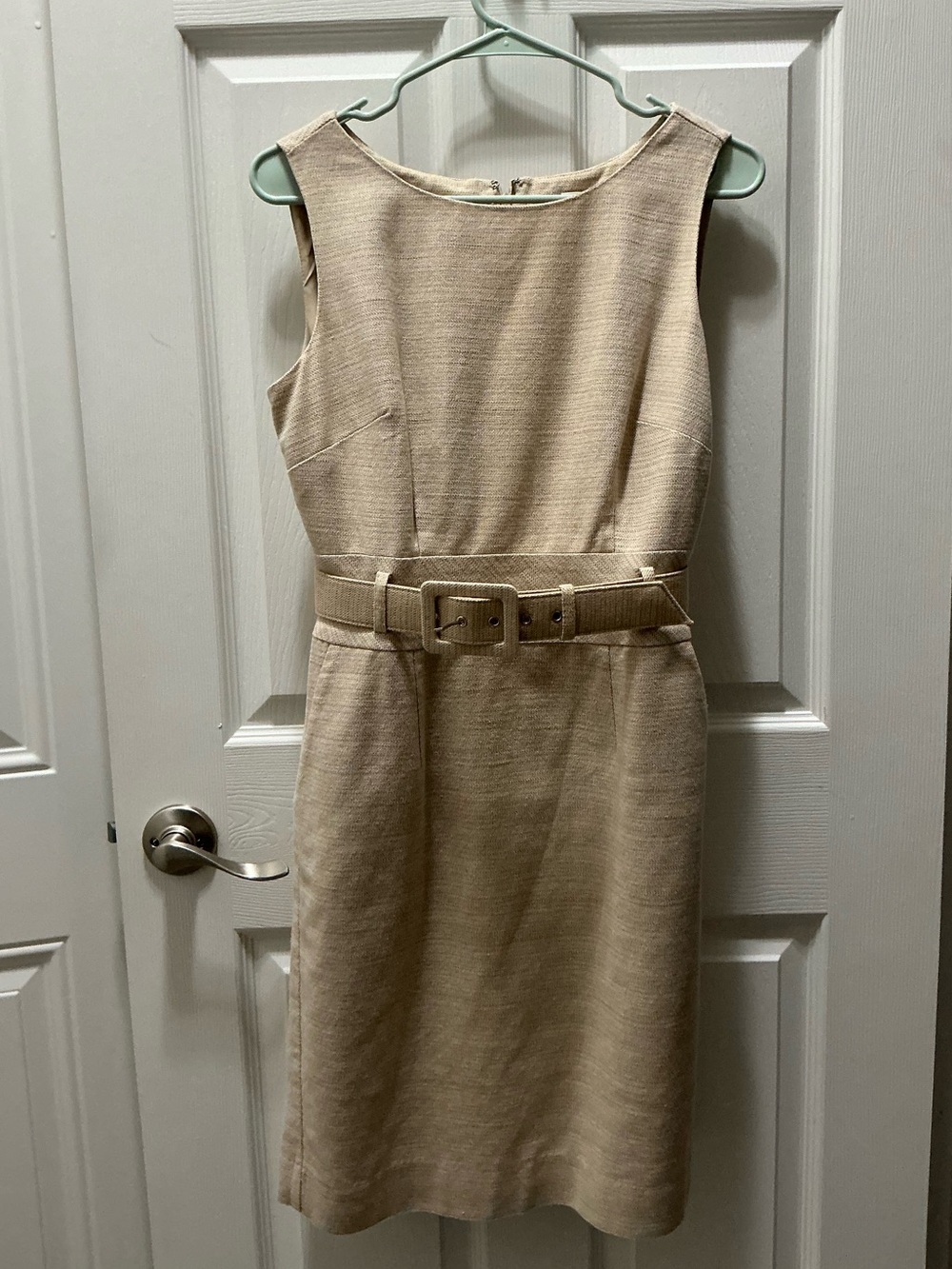 Banana Republic Neutral Beige Sleeveless Belted Sheath Dress